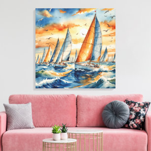 Lienzo Watercolor Sailboat Regatta