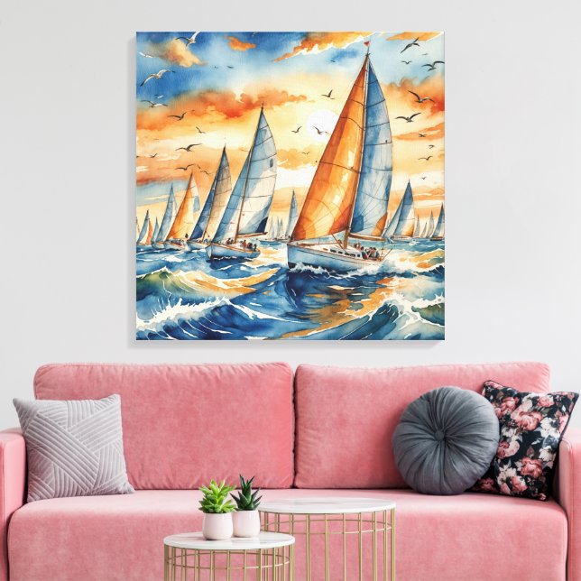 Lienzo Watercolor Sailboat Regatta (Insitu (Sala de estar))