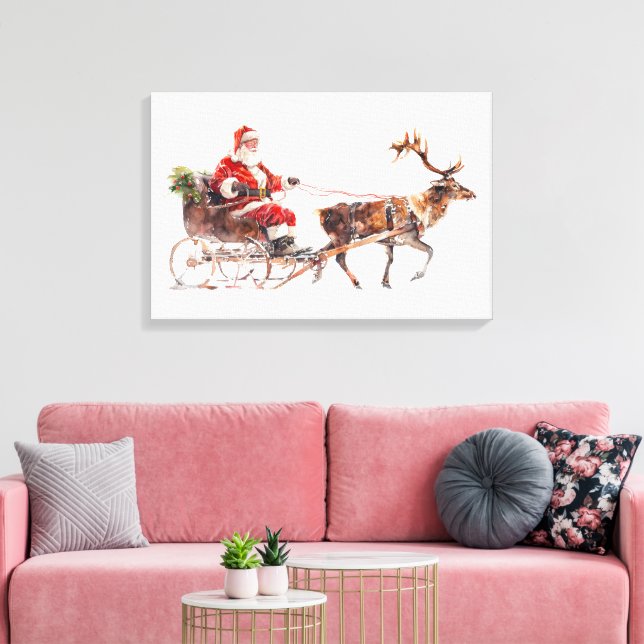 Lienzo Watercolor santa claus en la nieve (Insitu (Sala de estar))