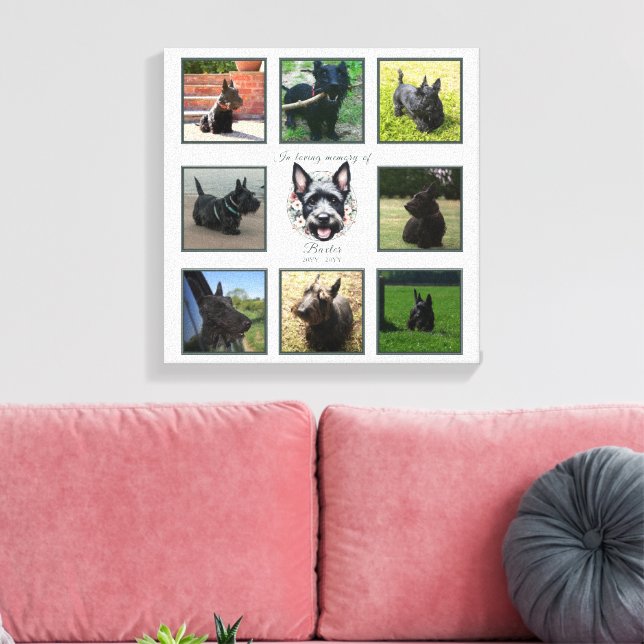 Lienzo Watercolor Scottie y Floral Wreath Memorial (Insitu (Sala de estar))