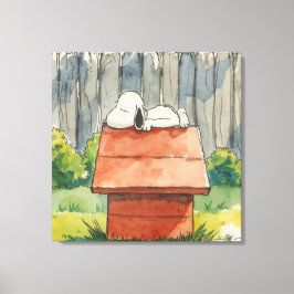 Lienzo Watercolor Sleeping Dog on Red Doghouse Art