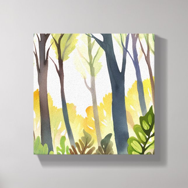 Lienzo Watercolor Woods | Pintura verde de bosque natural (Anverso)