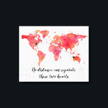 Lienzo Watercolor World Map 2 Hearts Connected<br><div class="desc">Watercolor World Map Long Distance Relationship in Coral and Peach Canvas print with 2 corazones and connecter - se pueden mover y posicionar donde sea necesario (para conexiones más cercanas reducir el tamaño del conectador para hacer que funcione) poema que se lee "juntos para siempre nunca separados, tal vez a...</div>