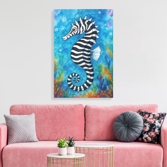 Lienzo Watercolor Zebra Seahorse (Insitu (Sala de estar))