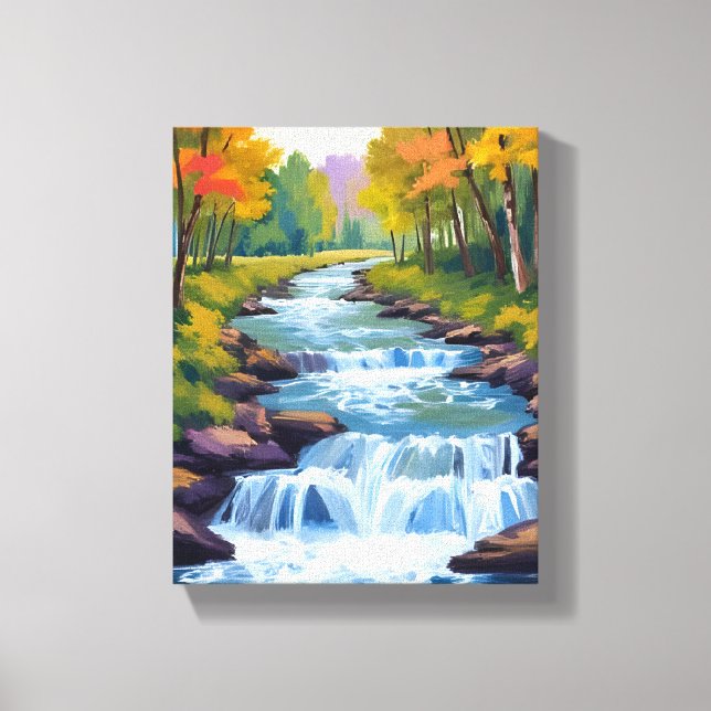 Lienzo Waterfall Nature Landscape Painting (Anverso)