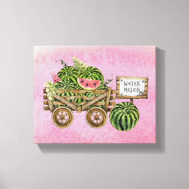 Lienzo Watermelon Harvest Farmhouse Watercolor Wood Cart  (Anverso)