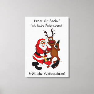 Lienzo Weihnachtsmann mit Elch - ¡Prost ihr Säcke!