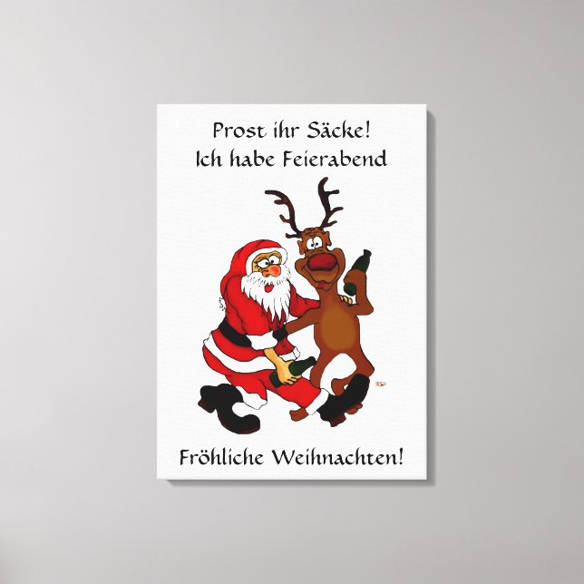 Lienzo Weihnachtsmann mit Elch - ¡Prost ihr Säcke! (Anverso)