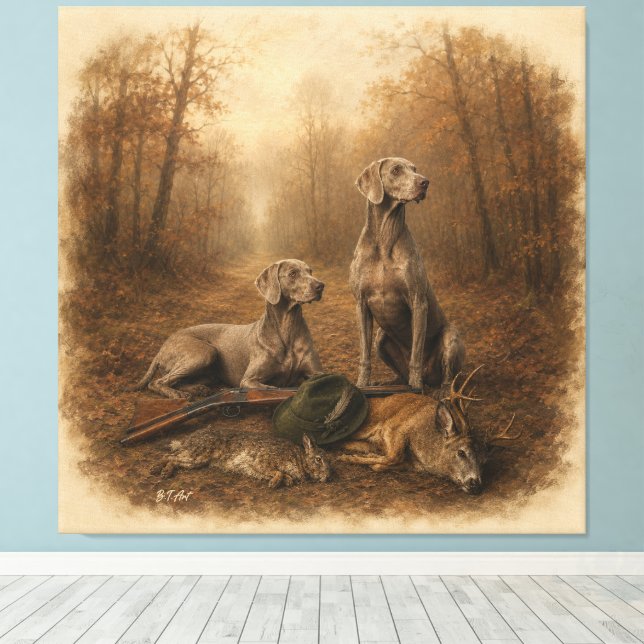 Lienzo Weimaraner – Cazador Fantasma de Plata (Insitu (piso de madera))