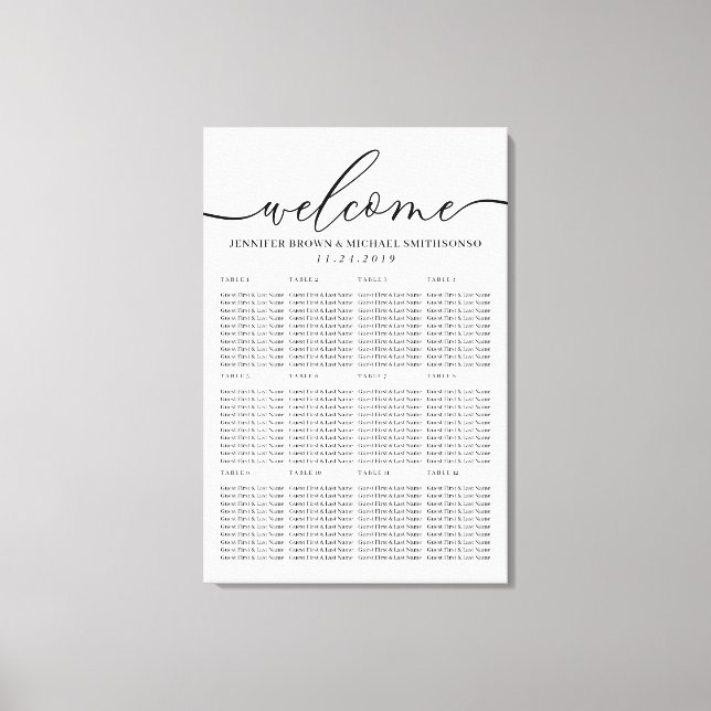 Lienzo Welcome Modern Clean Simple Seating Table Numbers (Anverso)