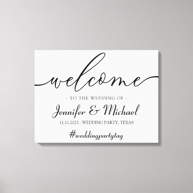 Lienzo Welcome signature wedding simple minimal party (Anverso)