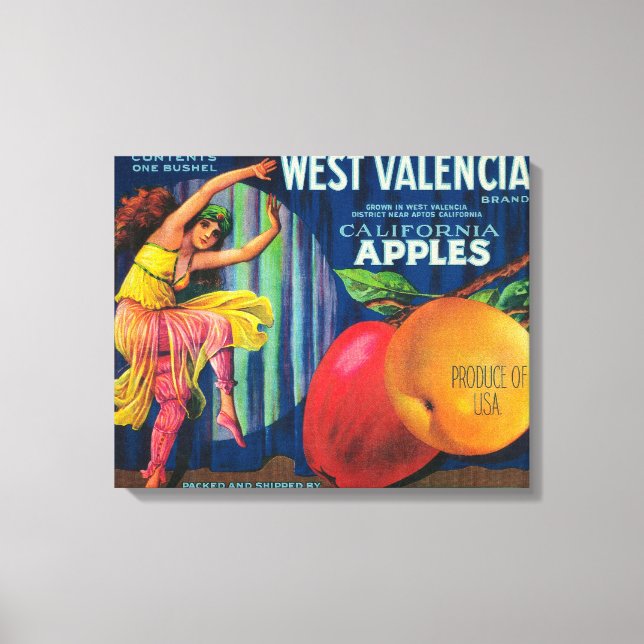Lienzo West Valencia Apple Crate LabelWatsonville, CA (Anverso)