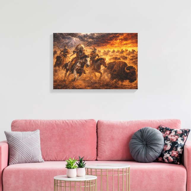 Lienzo Western Buffalo Hunt Sunset Landscape Canvas (Insitu (Sala de estar))