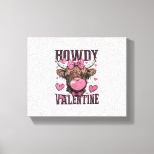 Lienzo Western Howdy Valentine Funny Highland Cow Valenti