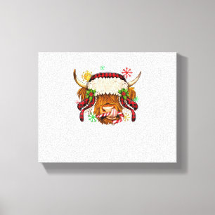 Lienzo Western Merry Christmas Highland Cow Xmas Farm Ani