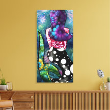 Whimsical Abstract Mermaid Nautical Teal Seashells