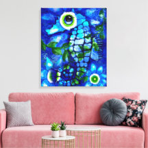 Whimsical Abstract Seahors Blue Verde azulado Gree