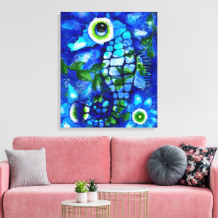 Lienzo Whimsical Abstract Seahors Blue Verde azulado Gree