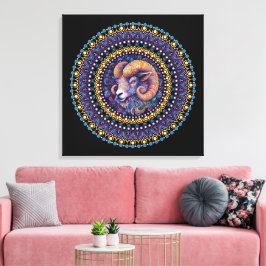Lienzo Whimsical Aries Zodiac Dot Mandala Canvas Wall Art