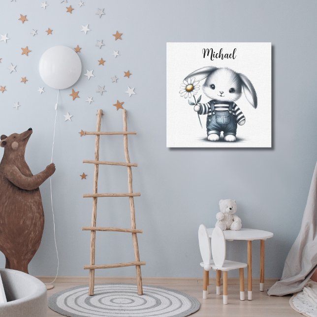 Lienzo Whimsical Boy Bunny con nombre (Subido por el creador)