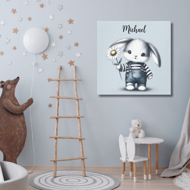 Lienzo Whimsical Boy Bunny con nombre (Subido por el creador)