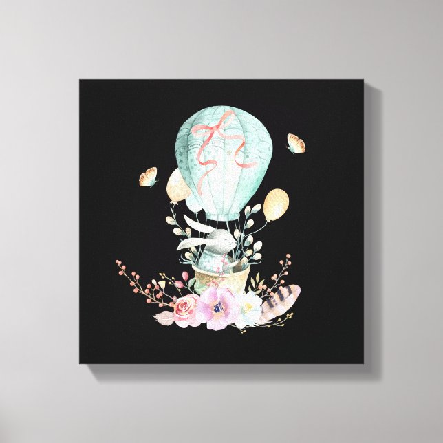 Lienzo Whimsical Bunny Riding in a Hot Air Balloon (Anverso)