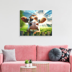 Lienzo Whimsical Cow Peinando Sobre El Alambre