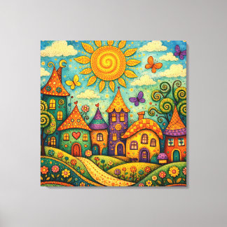 Lienzo Whimsical Fairy Tale Village Colorful Canvas Art
