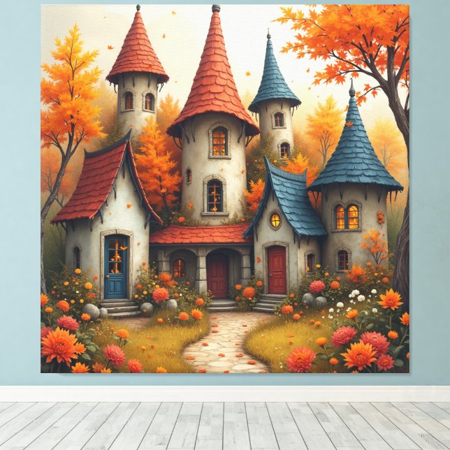Lienzo Whimsical Fantasy Cottage Fall Design (Insitu (piso de madera))