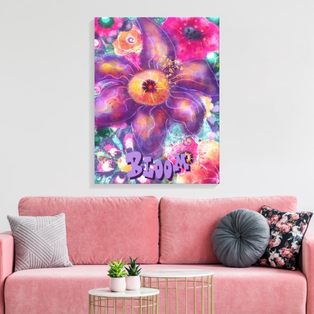 Lienzo Whimsical Floral Abstract Art Teal Personalized (Insitu (Sala de estar))
