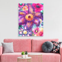 Whimsical Floral Abstract Art Teal Purple Pink