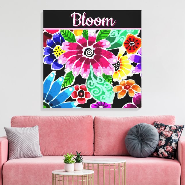 Lienzo Whimsical Folk-Art Flowers Floral Personalized (Insitu (Sala de estar))
