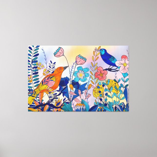 Lienzo Whimsical Garden Birds and Blooms (Anverso)