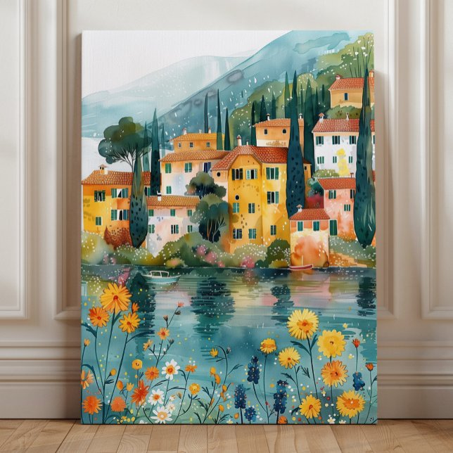Lienzo Whimsical Italiano Lakeside Village Art (Subido por el creador)