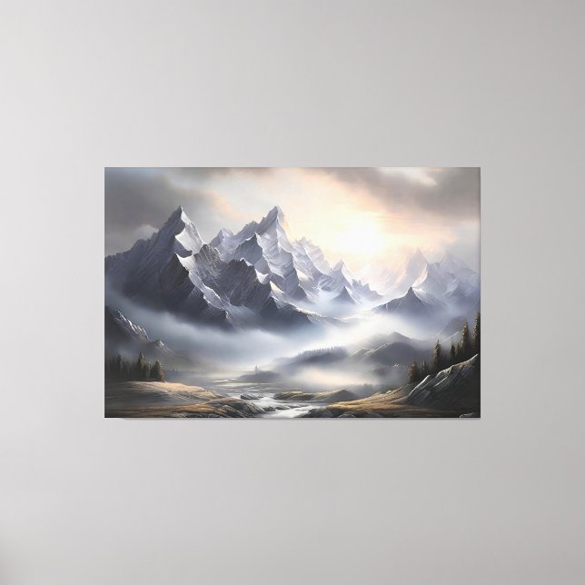Lienzo Whimsical Misty Mountain Landscape (Anverso)
