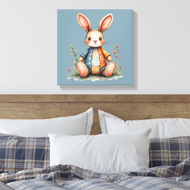 Lienzo Whimsical Patchwork Bunny Cottagecore Woodland (Insitu(Dormitorio))