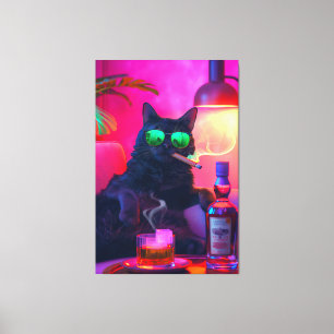 Lienzo Whiskey de la bebida del gato del caballero Barr