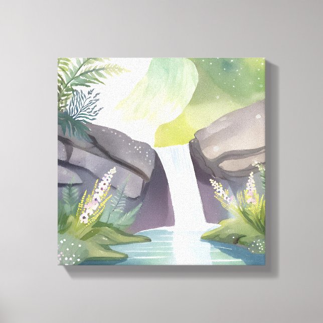 Lienzo Whisper de cascada | Paisaje de acuarela natural (Anverso)