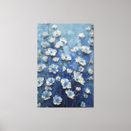 Lienzo White and Blue Blossoms on Rich Blue Abstract Wall
