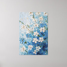 Lienzo White and Blue Blossoms on Turquoise Abstract Wall
