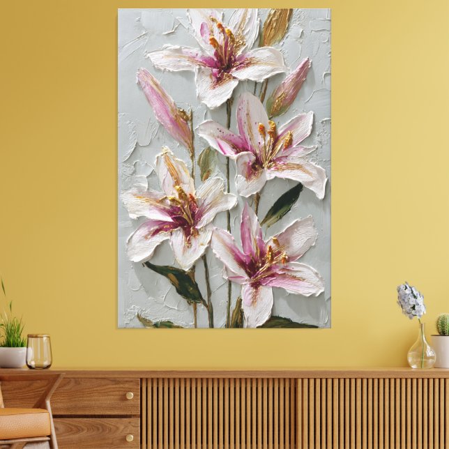 Lienzo White and Pink Lily Texture Abstract Wall Art (Insitu (Sala de estar))
