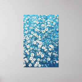 Lienzo White Blossom Branches on Blue Abstract Wall Art