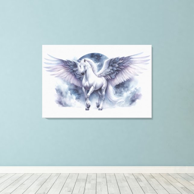Lienzo White Pegasus Moonlit Wings Celestial Dream (Insitu (piso de madera))