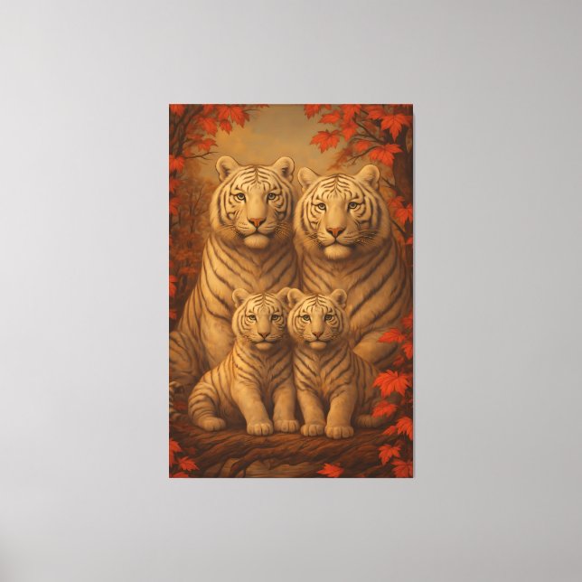 Lienzo White Tiger Family of Four – Autumn Maple Fine Art (Anverso)
