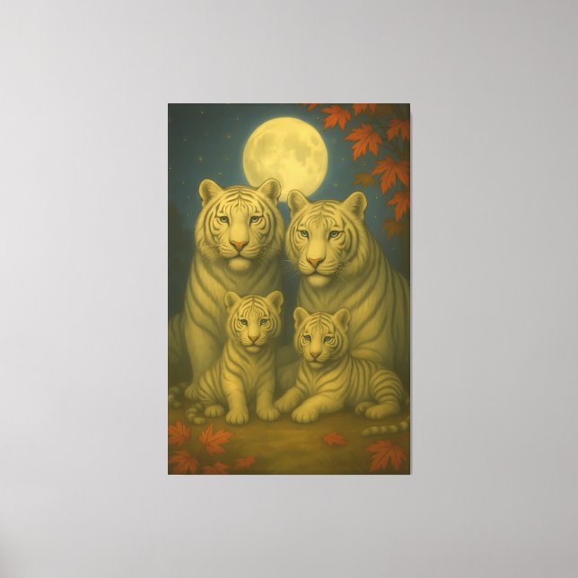 Lienzo White Tiger Family of Four – Moonlit Autumn Fine A (Anverso)
