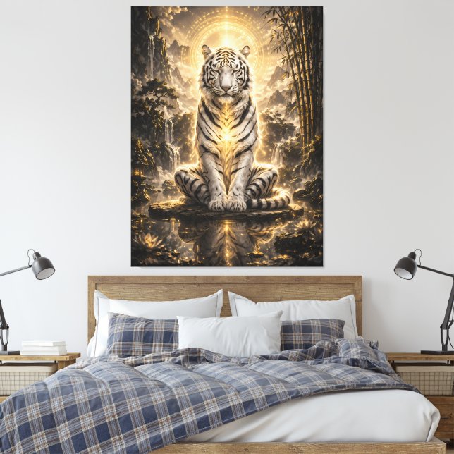 Lienzo White Tiger Guardian Meditation Power (Insitu(Dormitorio))