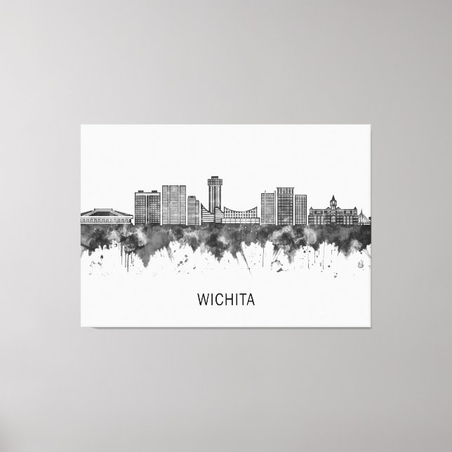 Lienzo Wichita Kansas Skyline BW (Anverso)