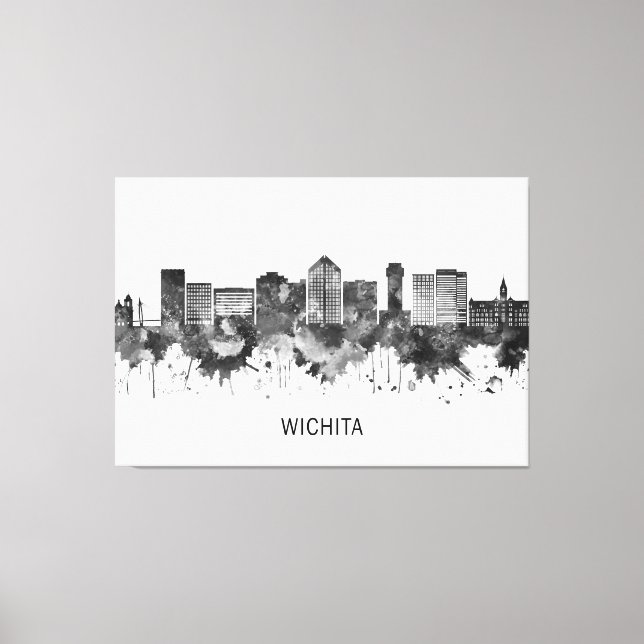 Lienzo Wichita Kansas Skyline BW (Anverso)