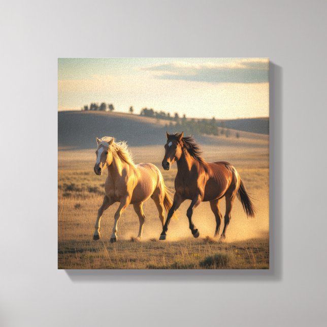 Lienzo Wild Companions at Sunset – Running Horse Wall Art (Anverso)