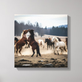 Lienzo Wild Herd in Motion – Playful Horses in Meadow